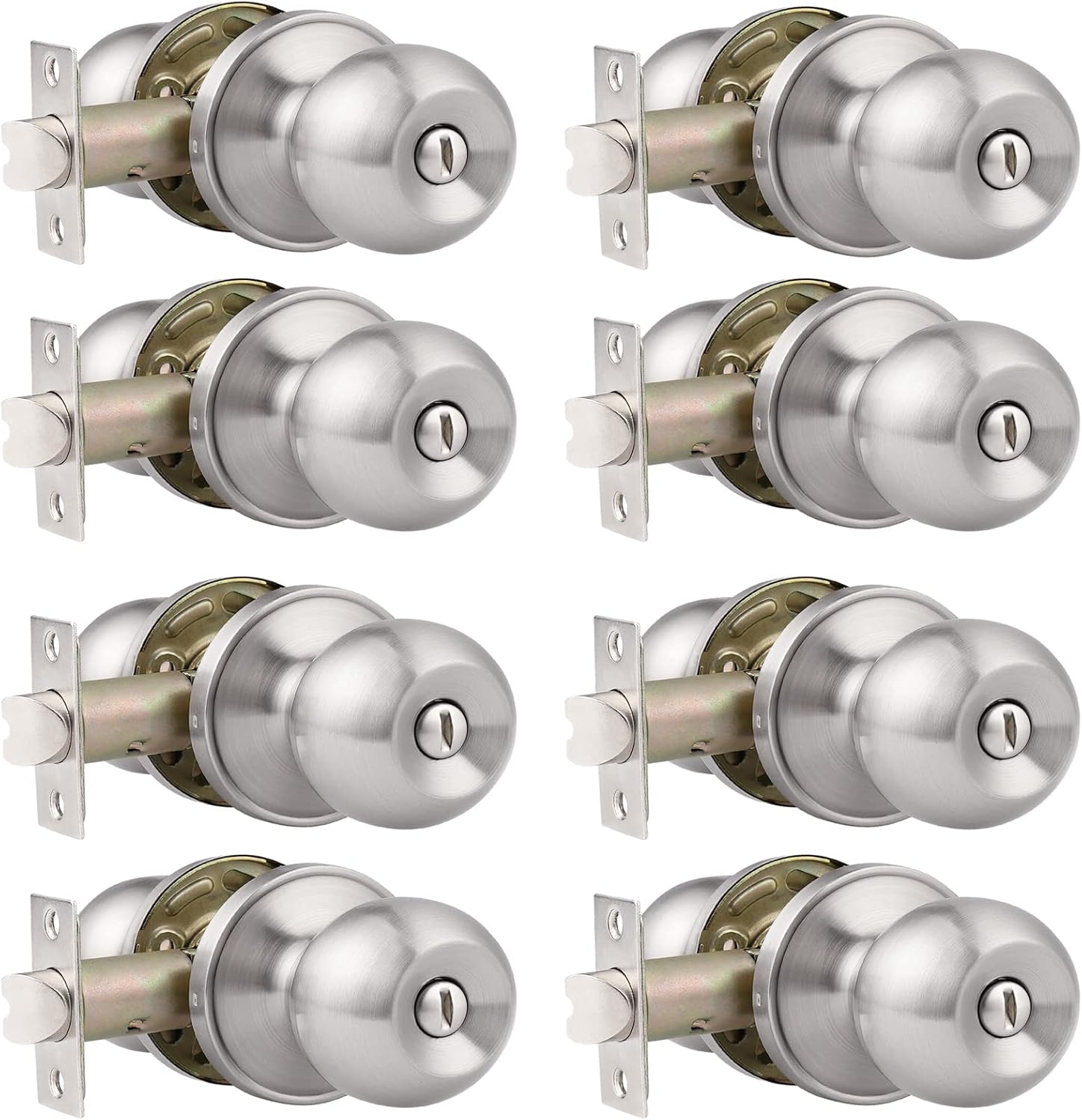 8 Pack Privacy Door Locks Door Levers Storage Room Bathroom Keyless Door Lever/Handle Lockset Locking with Turn Buttons Satin Nickel by Probrico- Door Lever-815