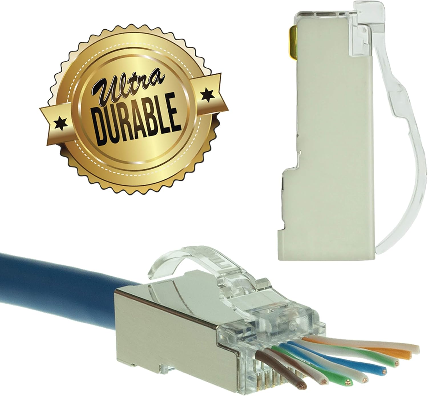 LINKUP - Snagless RJ45 Cat6 STP Connectors EZ Pass Through Ends | Ethernet Cat 6 8P8C Solid Plugs | STP Gigabit Round Cable Connector | Platinum 50 Mi Gold Plated High Performance | 100 Pack Pack of 2