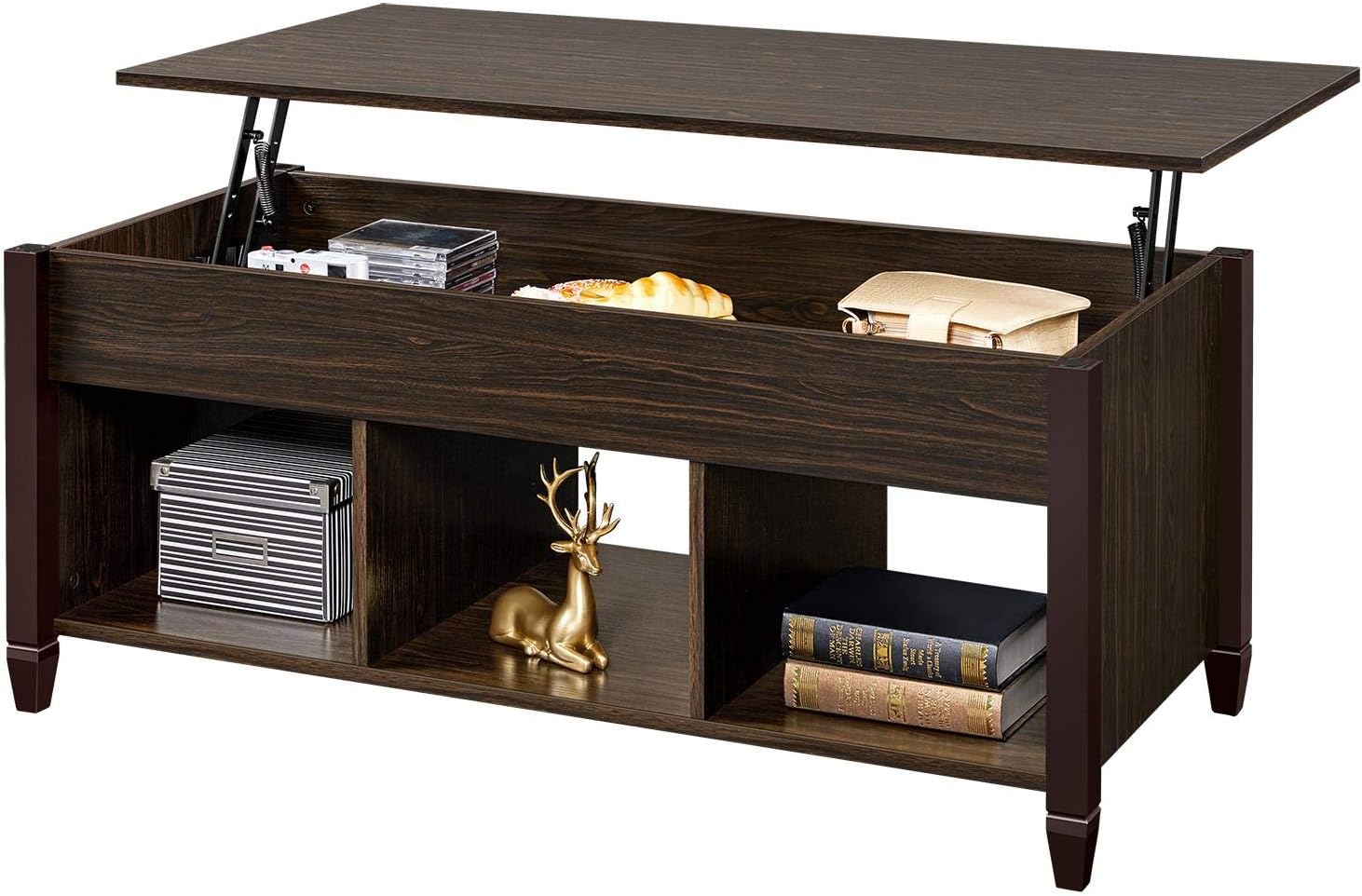 Yaheetech Coffee Table, 41in Lift Top Coffee Table, Wooden Dining Center Table with Hidden Compartment & Open Storage Shelf for Living Room Reception, White/Oak Pack of 2