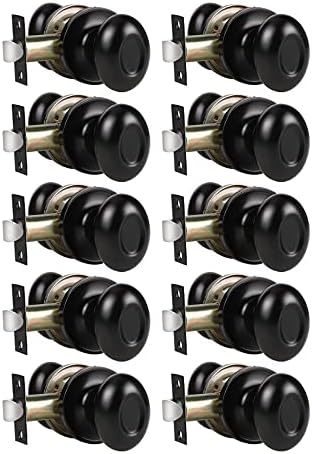 KNOBWELL 10 Pack Privacy Door Knobs, Oval Style Bedroom Door Knobs with Lock, Privacy Door Knob for Bed or Bath Function Interior Door Use, Matte Black