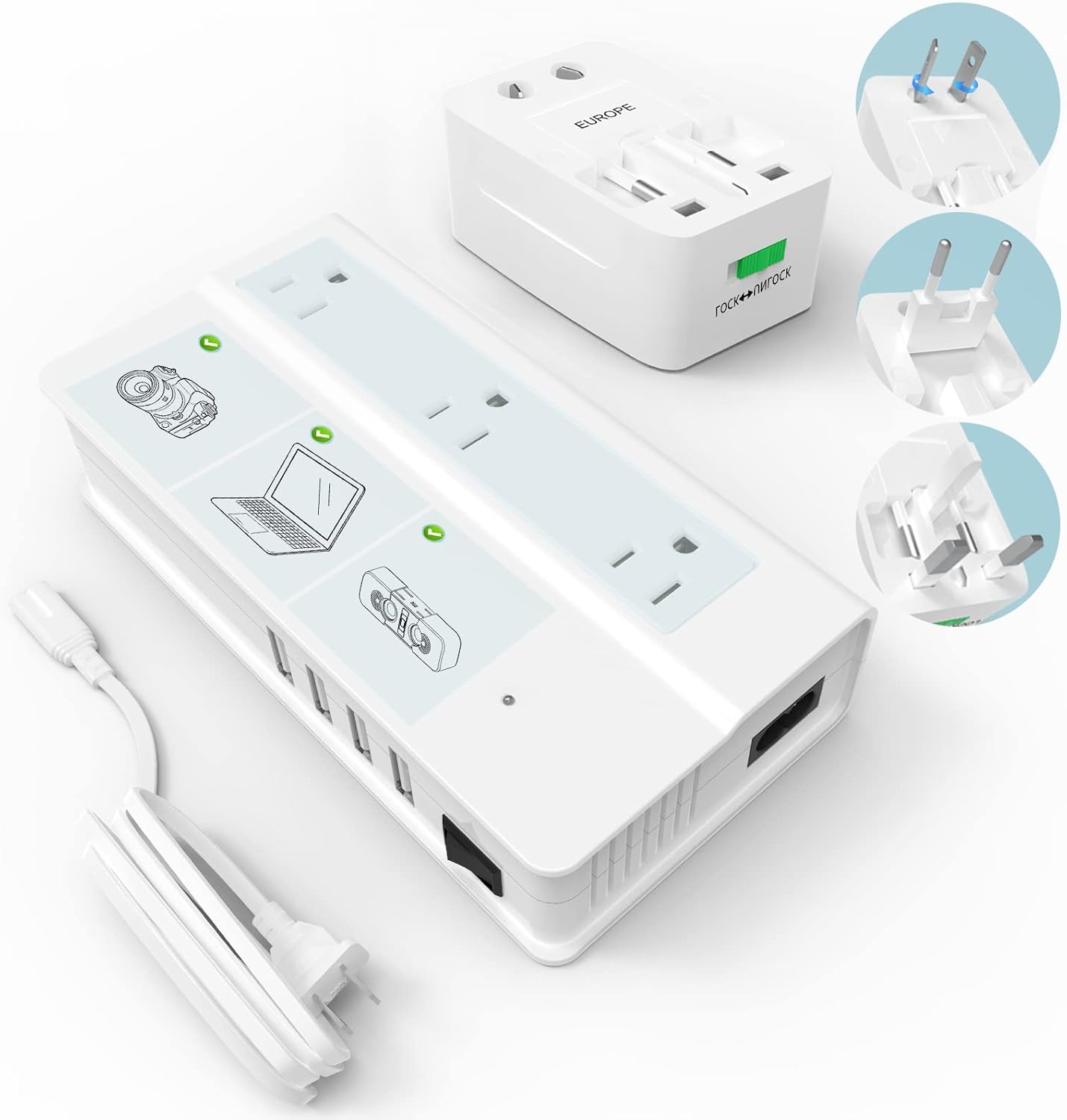 220v to 110v Converter Universal Travel Adapter All in one Voltage Converter Power Converter Step Down Transformer with 4-Port USB Charging US to EU/JP/AU/UK Worldwide International Plug Adapter Pack of 2
