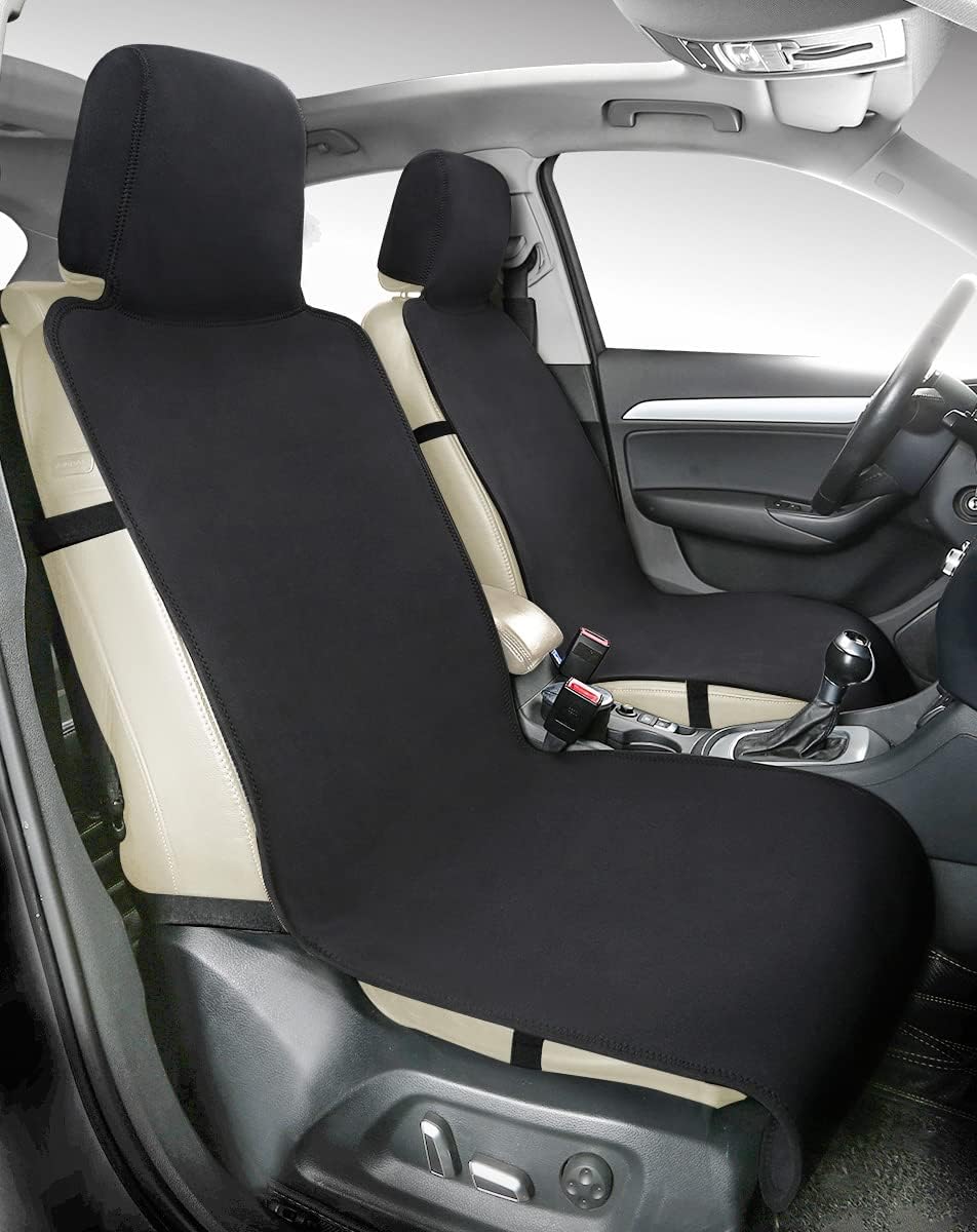 PONYJOYUP Waterproof and Dustproof Neoprene Car Seat Cover 2PCS Front, Foldable Universal Automotive Vehicle Seat Cover, Non-Slip Bucket Seat Protector for Sedan, SUV, Truck Pack of 2