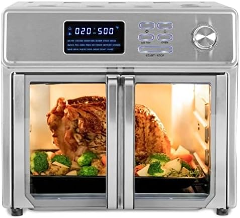 26 Quart Digital Maxx Air Fryer oven Combo Rotisserie Broiler Dehydrator & More With 7 Accessories Stainless Steel