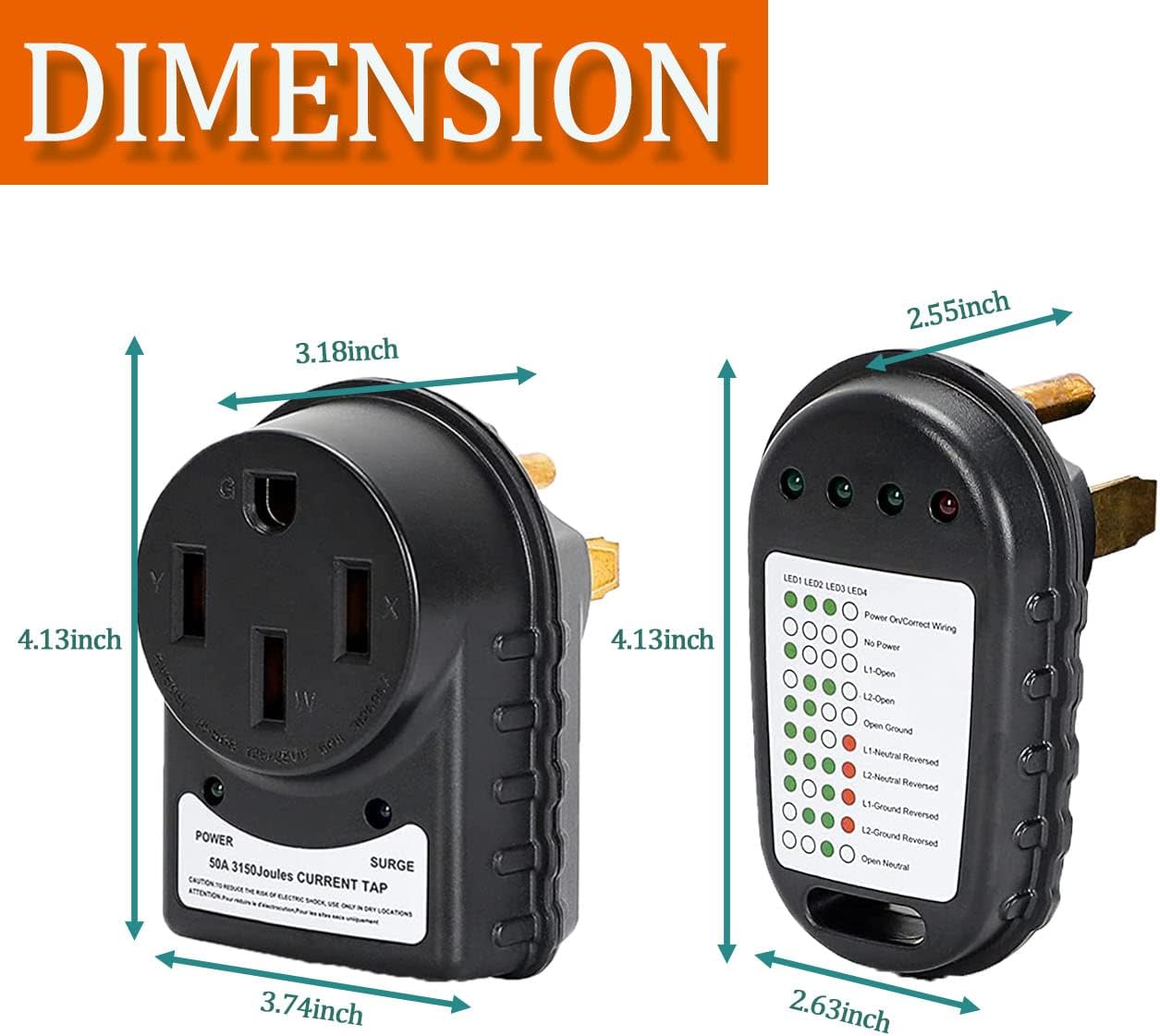 CLLUFAR Surge Protector 50 AMP and Circuit Analyzer Kit, Circuit Analyzer with LED Indicator Light, 50 amp Male to 50 amp Female Adapter for RV ，EV, Camper ，Trailer Pack of 2
