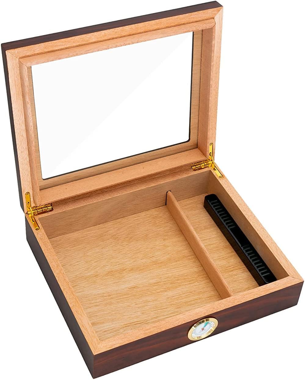 Handmade High Gloss Spanish Cedar Box, 100% Real Solid Spanish Cedar Wood, Luxury Hygrometer and Humidifier, Desktop Box Walnut Pack of 2