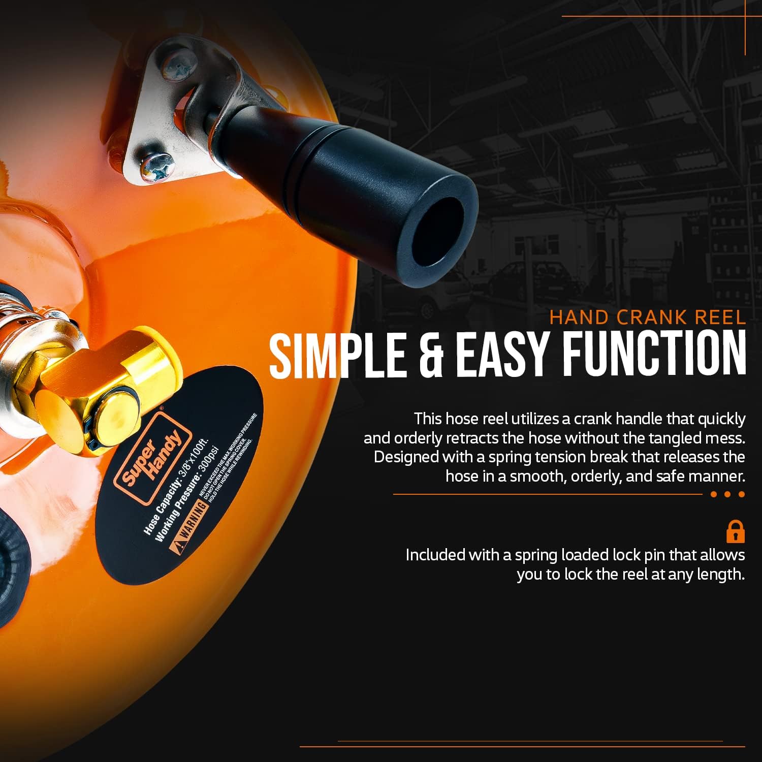 SuperHandy Air Hose Reel Tool Retractable Hand Crank 3/8