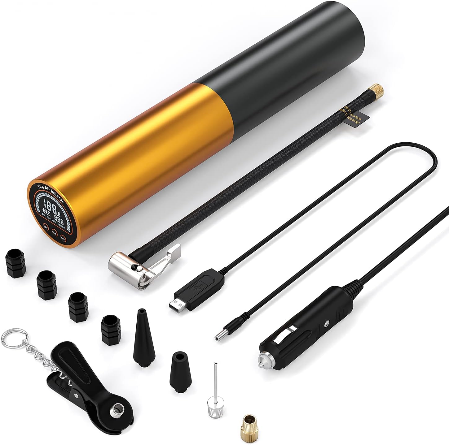 AUTDER Bike Tire Pump - 3000mAh Portable Air Pump with Digital Pressure Gauge and Auto-Off Function, 140PSI Wireless Rechargeable Air Compressor, Large LCD Screen & Bright LED Light Pack of 2