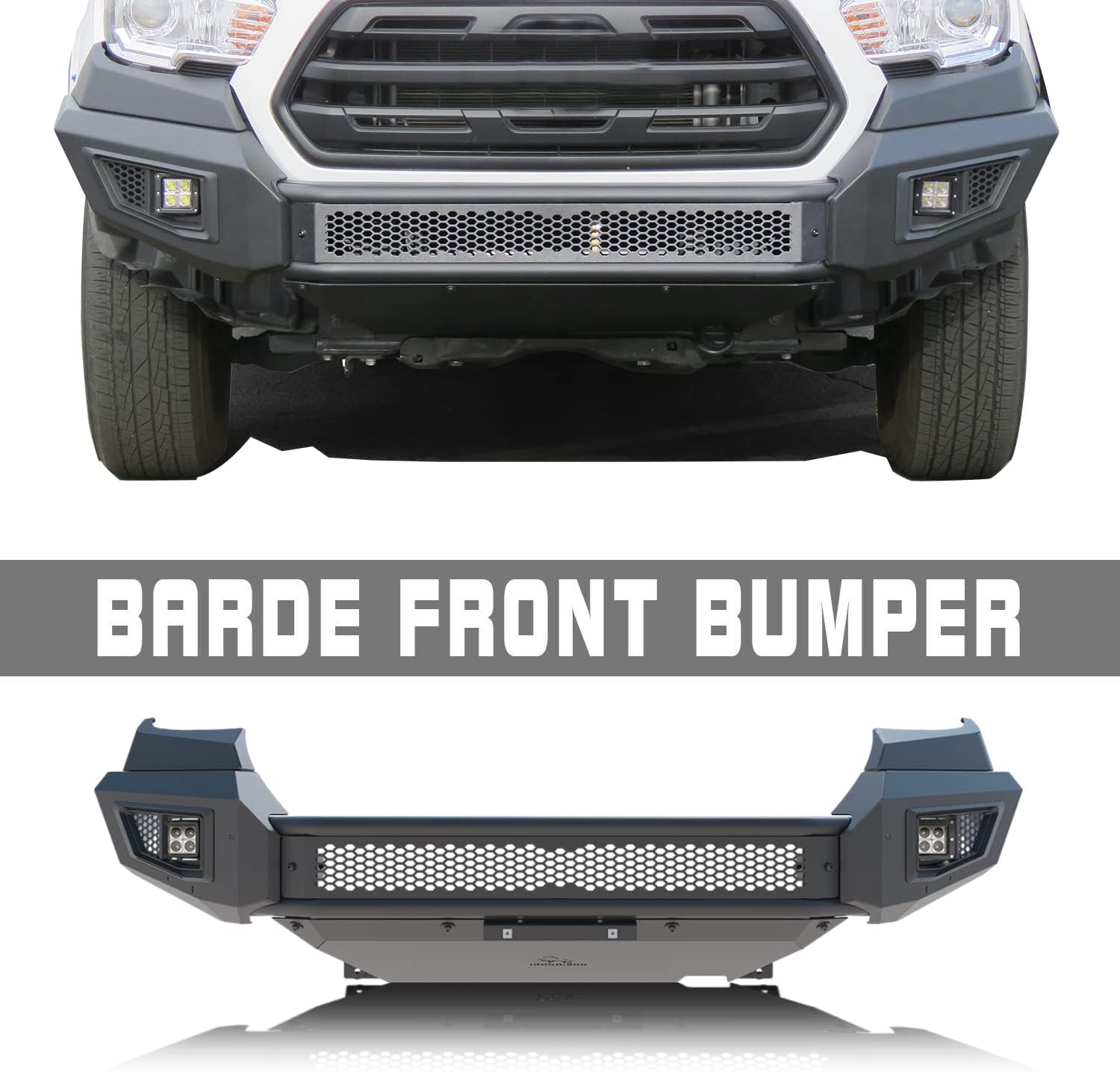 IRONBISON Barde Front Bumper Fit 2016-2022 Toyota Tacoma Truck Pickup Heavy Textured Black Off Road Replacement Bull Bar Rock Armor with 2 LED Fog Light Splash Guard Can Add 30” LED Light Bar
