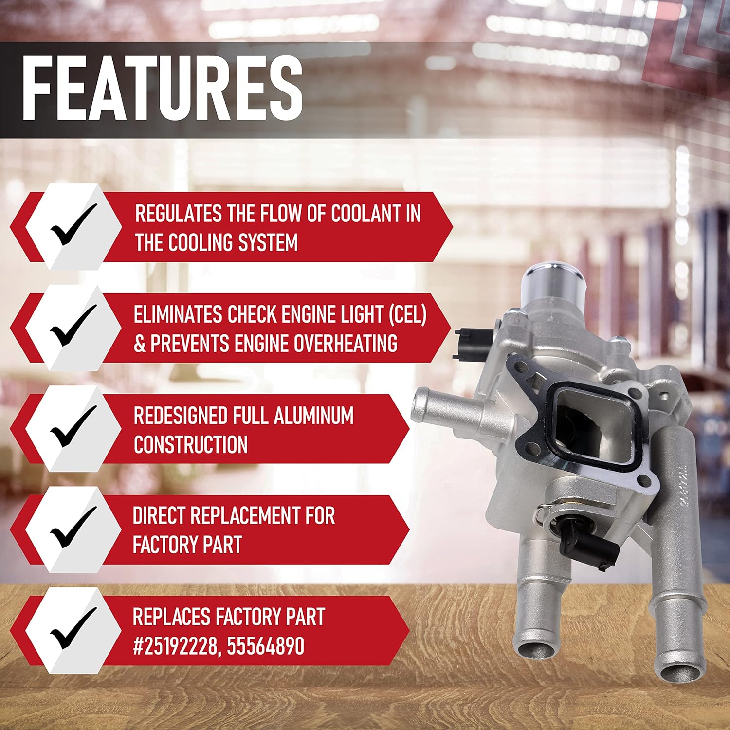Coolant Thermostat and Housing Assembly with Sensors - Compatible with Chevy Cruze, Limited, Trax, Sonic 1.8L & 1.6L - Replaces 25192228, 55564890, 15-81816, 902-033, 55579951 - Full Aluminum Pack of 2