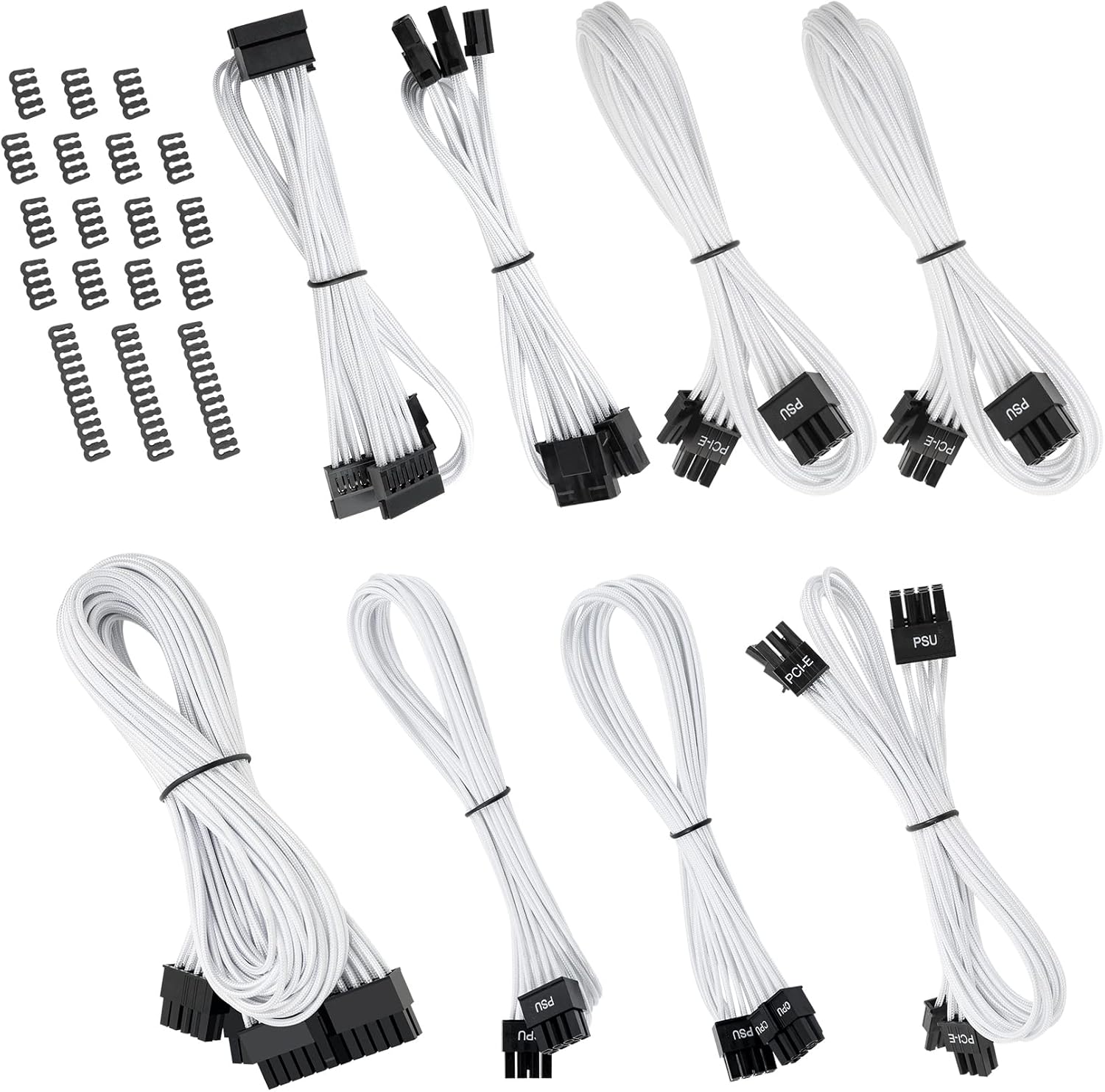 OUCAXIA Mod Full Modular PSU Sleeved Cable Set, White Extension Cable PC Kit for EVGA G+ G2 G3 G5 T2 P2 Pack of 2