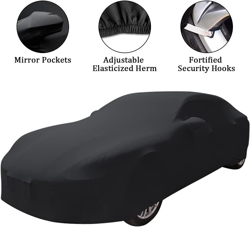 WinPower Indoor Car Cover Velvet Stretch Cloth Dust-Proof Underground Garage Car Show for Ford Mustang, Black