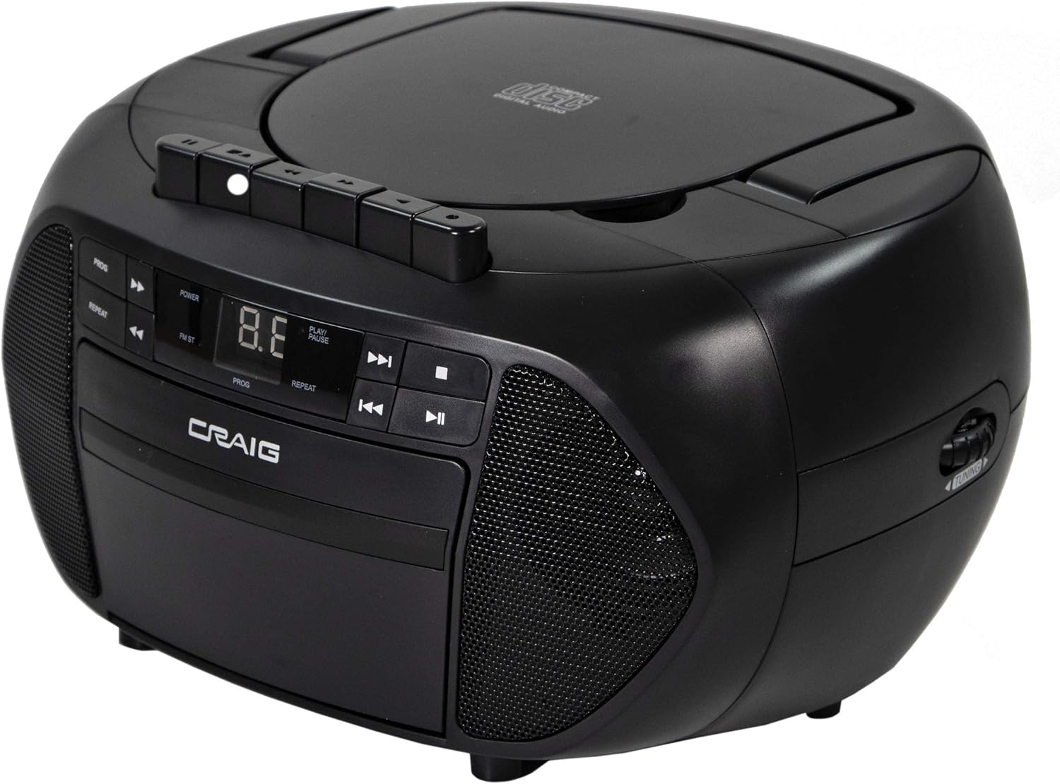 Craig CD6951 Portable Top-Loading CD Boombox with AM/FM Stereo Radio and Cassette Player/Recorder in Black | 6 Key Cassette Player/Recorder | LED Display | Pack of 2