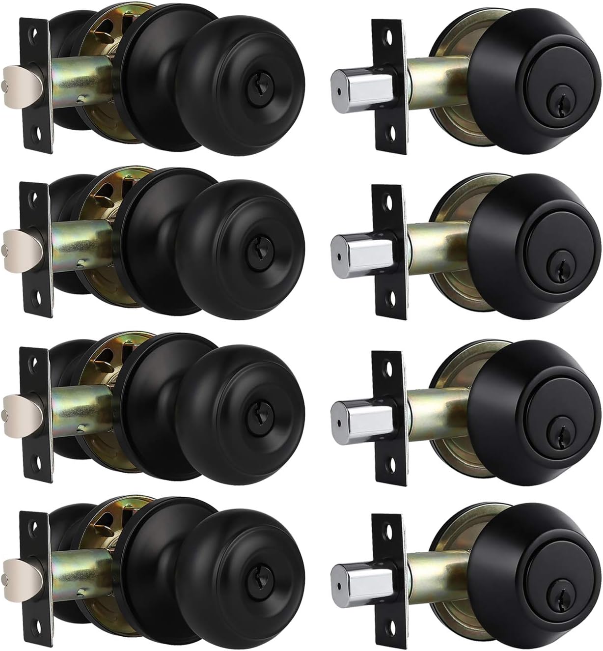 3 Pack Keyed Alike Entry Door Knobs and Single Cylinder Deadbolt Lock Combo Set Security for Entrance and Front Door with Classic Matte Black Finish Pack of 2