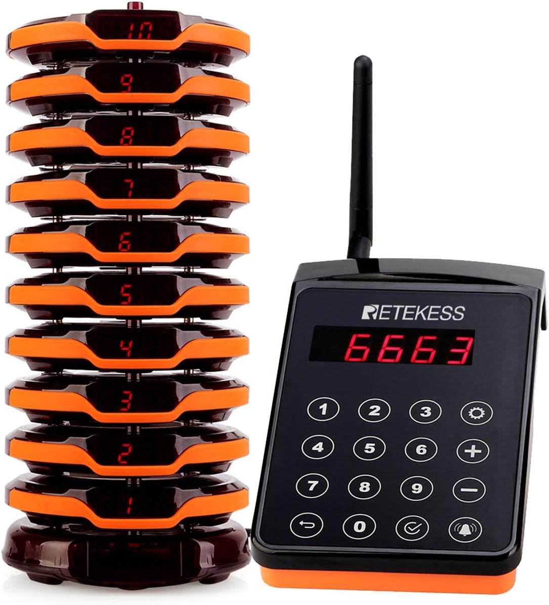 Retekess TD156 Pagers for Restaurants,Restaurant Waiting Buzzers,IP67 Waterproof Buzzer,Timeout Reminder, 10 Pagers for Food Truck, Medical Office, Clinic