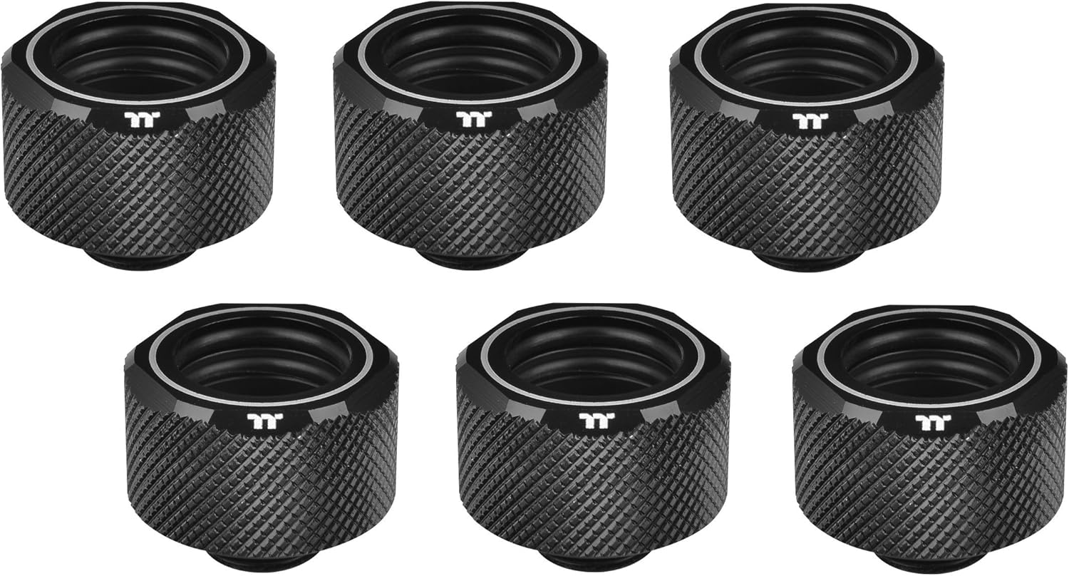 Thermaltake 16 mm Pacific C-PRO G1/4 PETG Tube OD Compression - Black (Pack of 6) Pack of 2