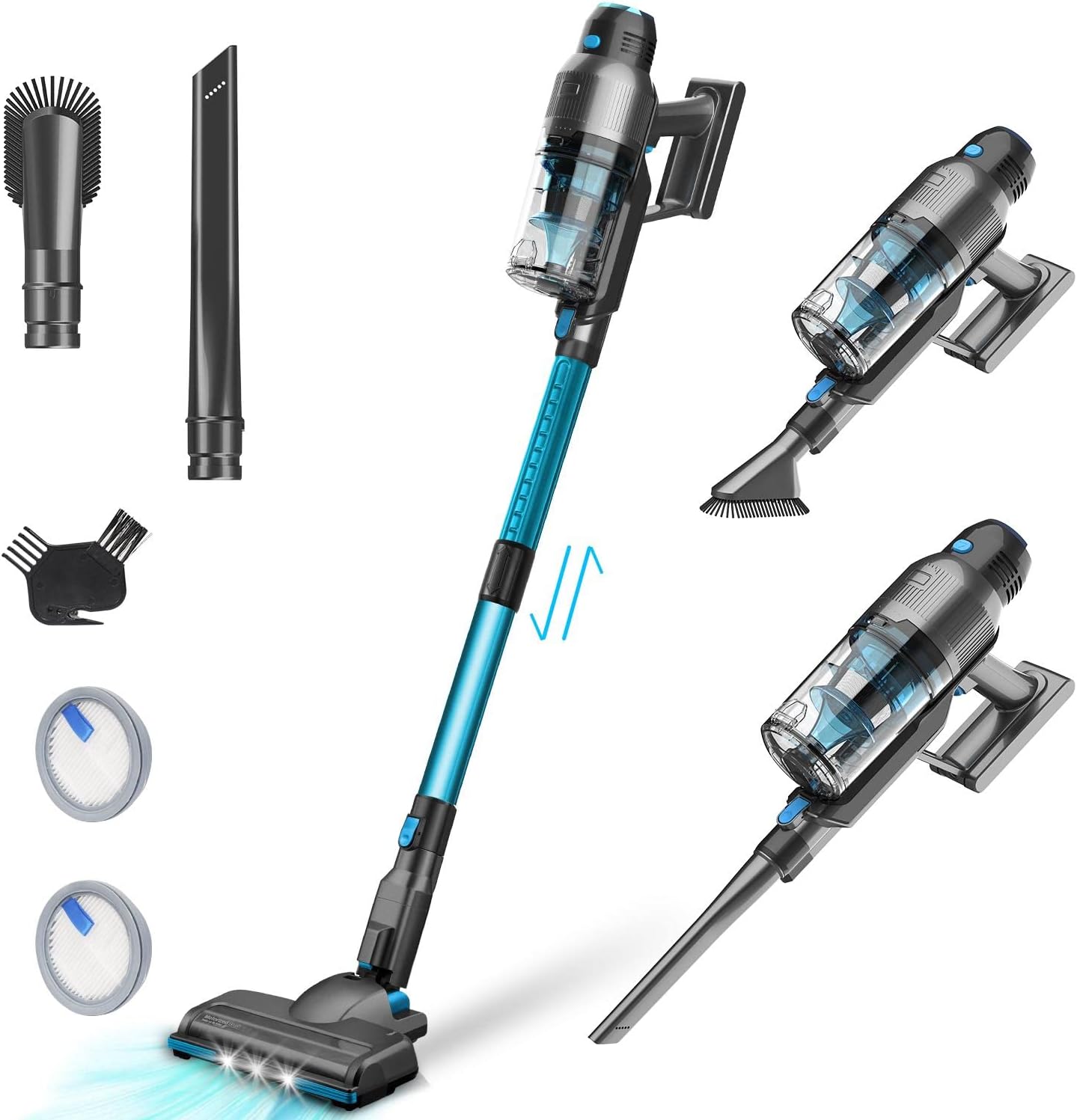 Syvio Cordless Vacuum Cleaner with Self Stand, 22KPa 235W Dry Lightweight Stick Vacuum 6 in 1, 40Min Runtime, Adjustable Height, LED Light, Rechargeable Battery for Floor, Carpet, Pet Hair, Quiet
