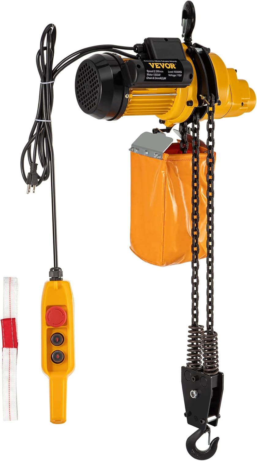 VEVOR Electric Chain Hoist, 2200lbs Winch with 3 m Wired Remote Control, 110V Overhead Crane Garage Ceiling Pulley, 1300W Lifting Power System w/Emergency Stop Switch, 10 Feet Max. Pulling Height