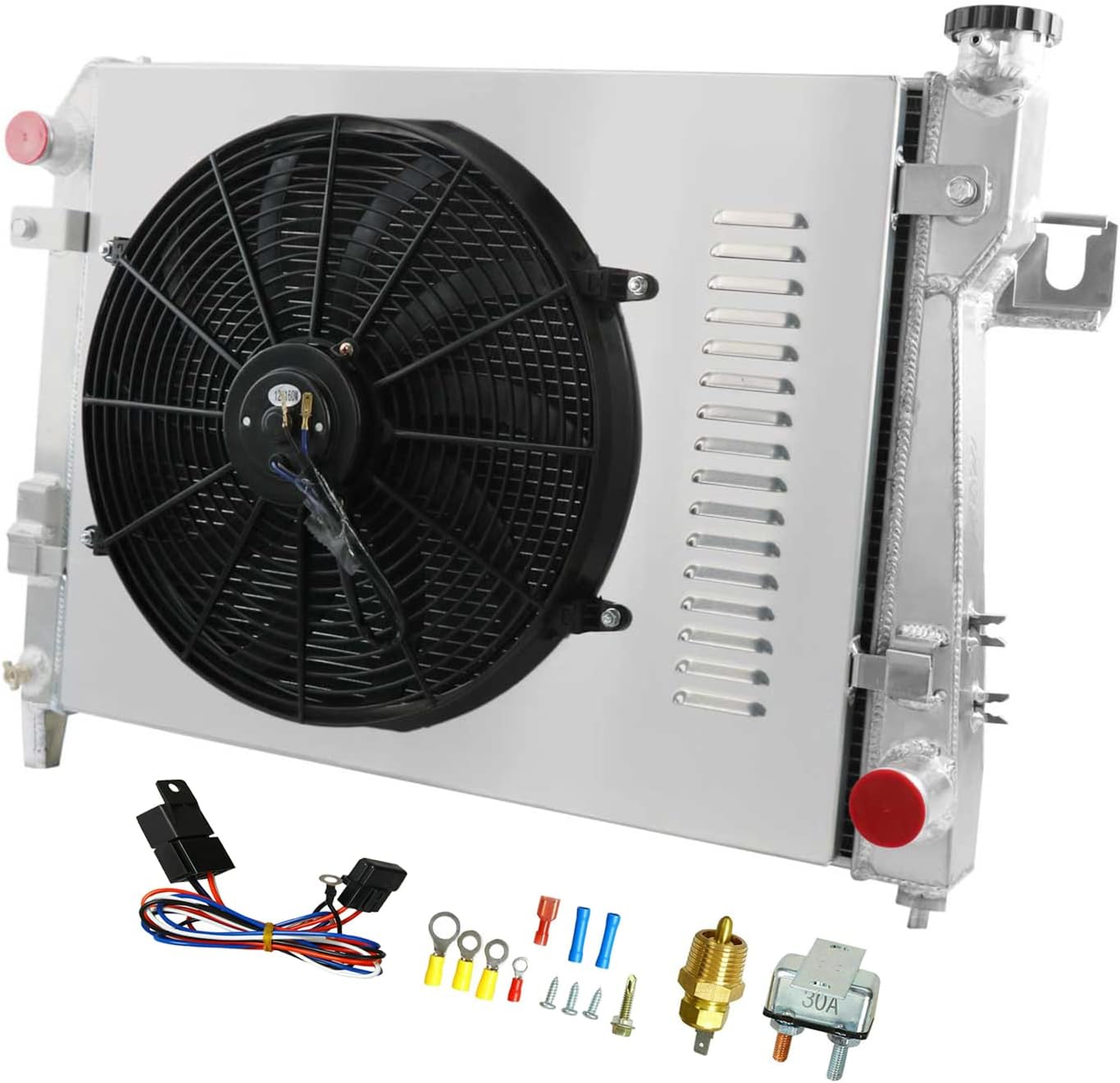 CoolingCare Radiator for Dodge Ram 1500 2500 3500 5.7L V8 Pickup 2004-2009, All Aluminum(3 row radiator + fan + shroud + relay)