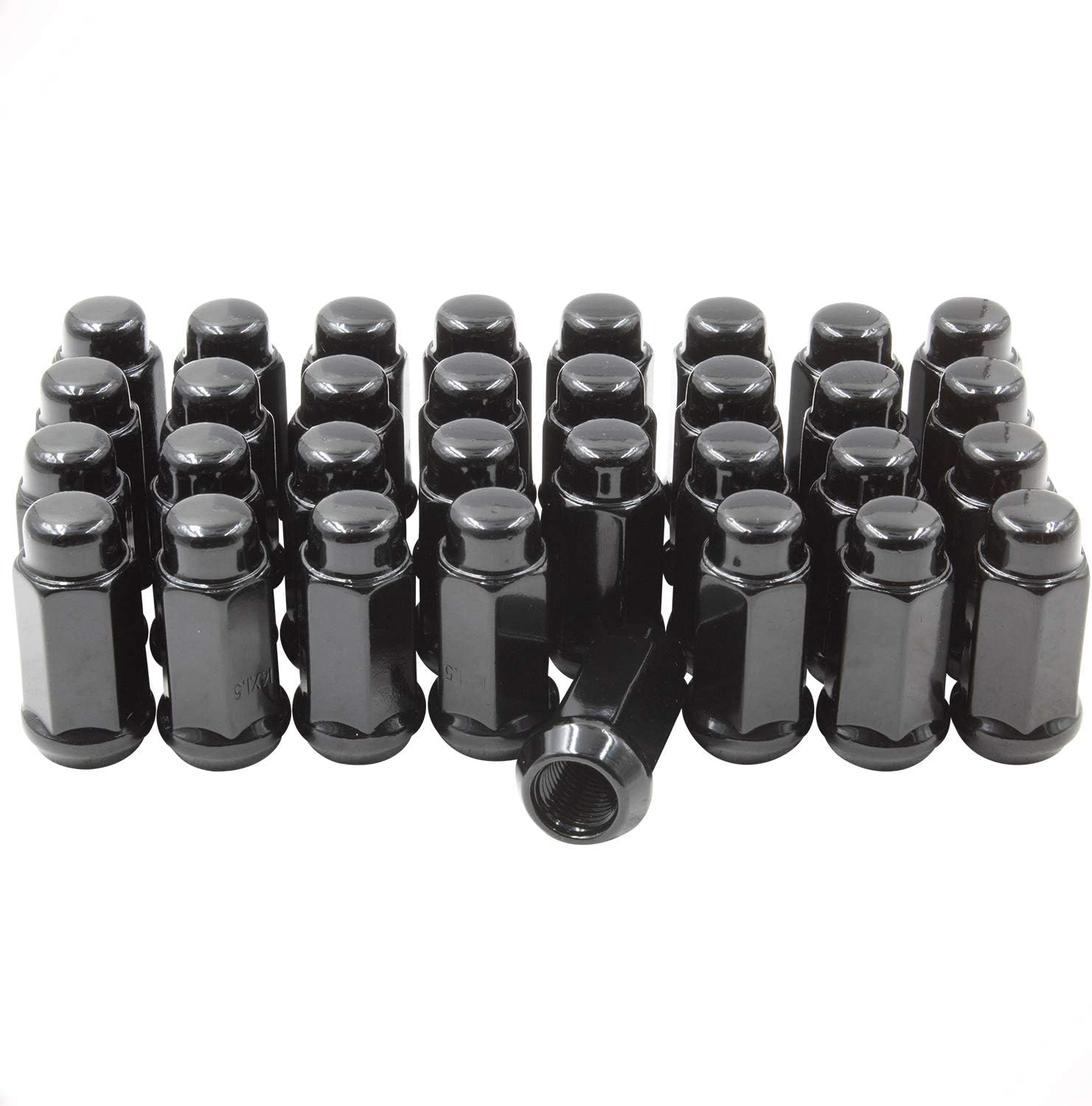 Wheel Accessories Parts Set of 32 14x1.5 Lug Nuts Black 1.90