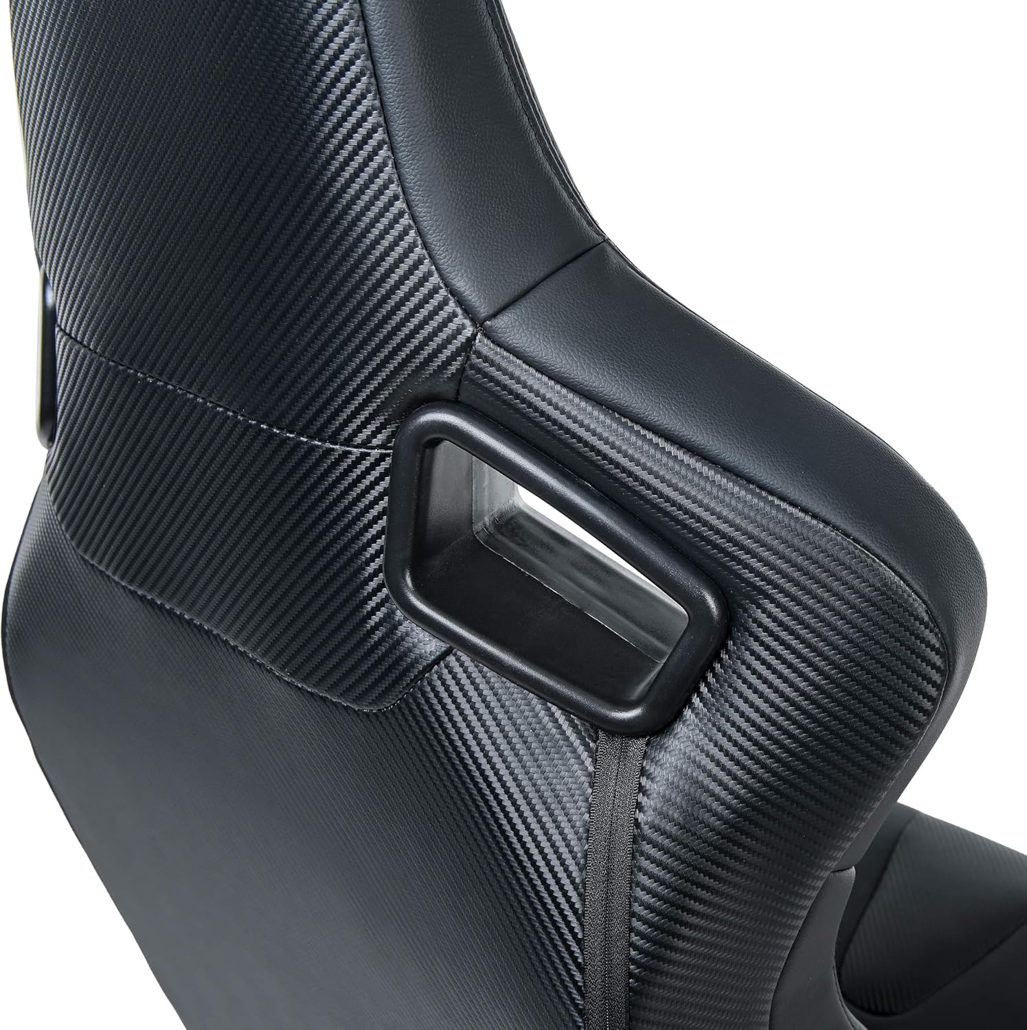 Racing Seats, Pair of PVC Leather Racing Bucket Seats with Dual Sliders, Black with Black Stitching