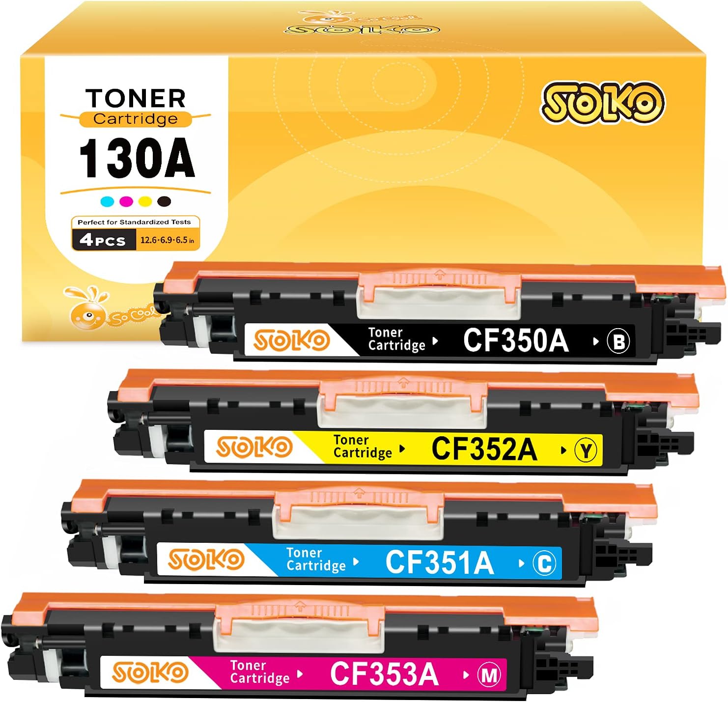 SOKO Remanufactured Toner Cartridge Replacement for HP 130A CF350A CF351A CF352A CF353A for Pro Color MFP M177fw M176n M177 M176 Printer (1 Black 1 Cyan 1 Magenta 1 Yellow) Pack of 2