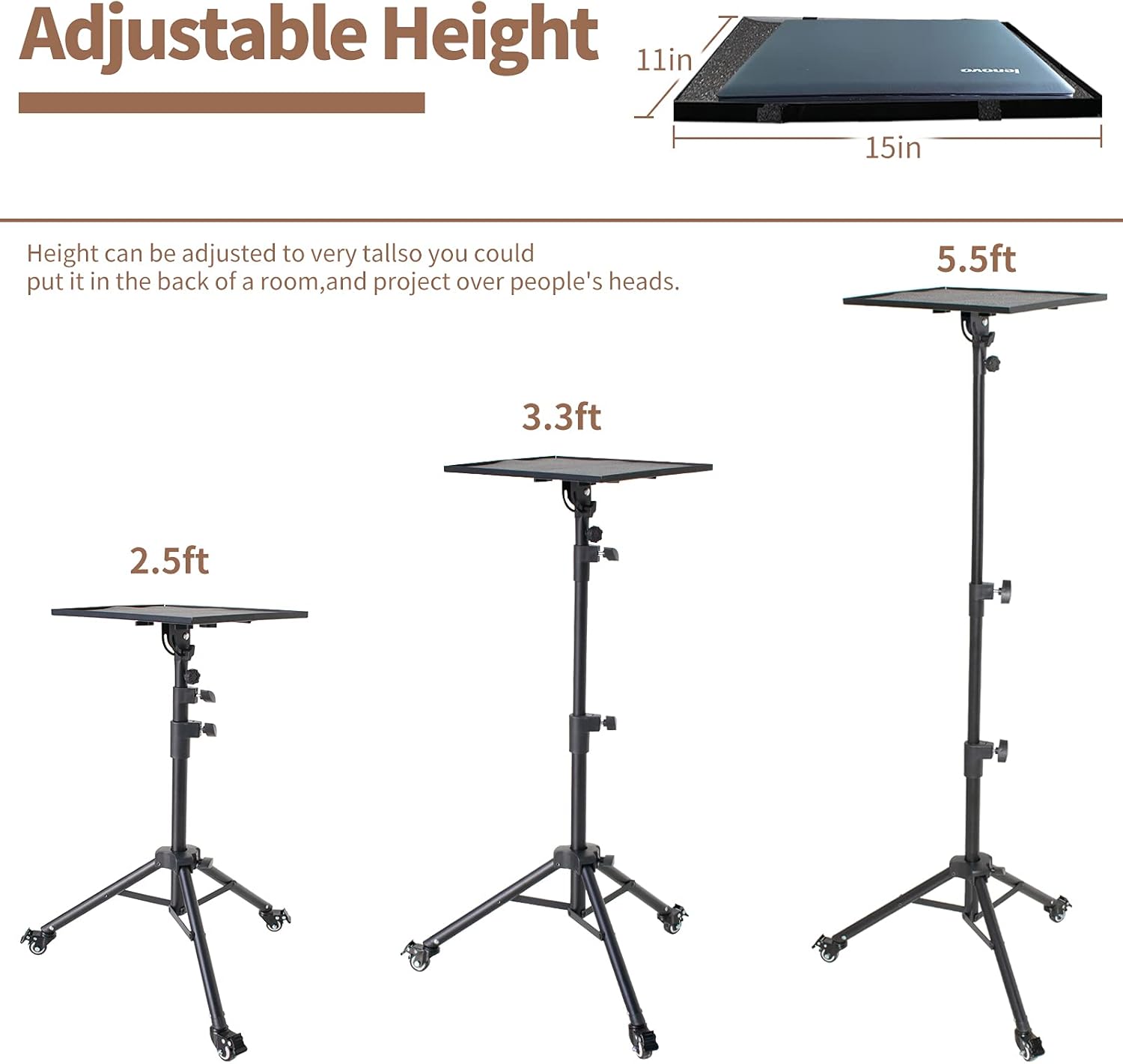 Projector Tripod Stand, Bloazzup Laptop Stands Height Adjustable Floor Tripod Stand Pro Sturdy Durable Metal Structure, Office Home Stage in-Studio Use, Adjustable Height Laptop Tripod (2.5-5 ft) Pack of 2