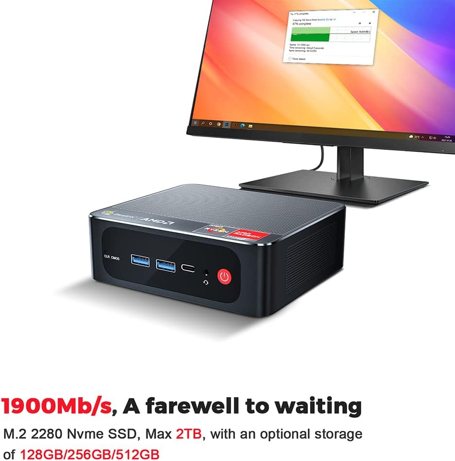 Beelink SER3 Mini PC AMD Ryzen 7 3750H 4C/8T Windows 11 Pro Desktop Computer, 16 GB RAM + 512 GB SSD, Radeon RX Vega 10 Graphics, Dual HDMI and USB-C 4K@60Hz Output, WiFi - BT, Auto Power On