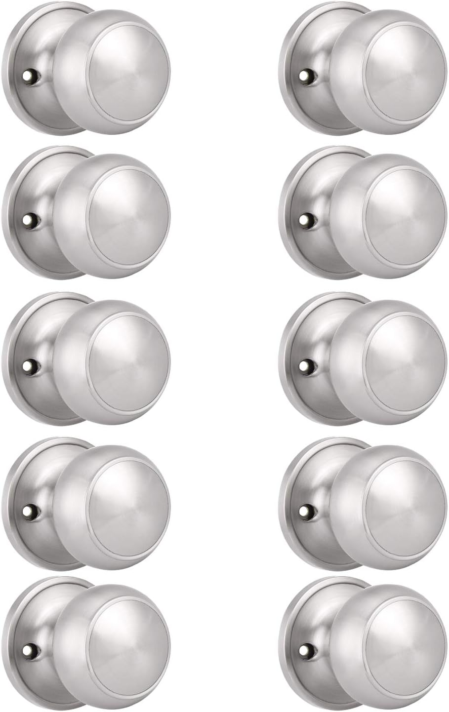 Probrico (5 Pack) Round Privacy Door Knob(Thumb Turn Lock on The Inside), Keyless Doorknobs Interior/Exterior Lockset,Privacy Knobs for Bedroom/Bathroom,Satin Nickel Modern Design Door Hardware Pack of 2