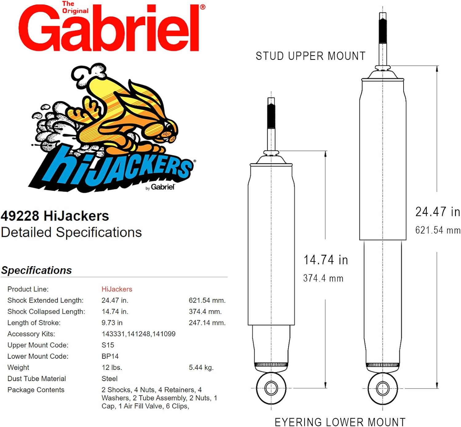 Gabriel 49228 Shock Absorber, 2 Pack
