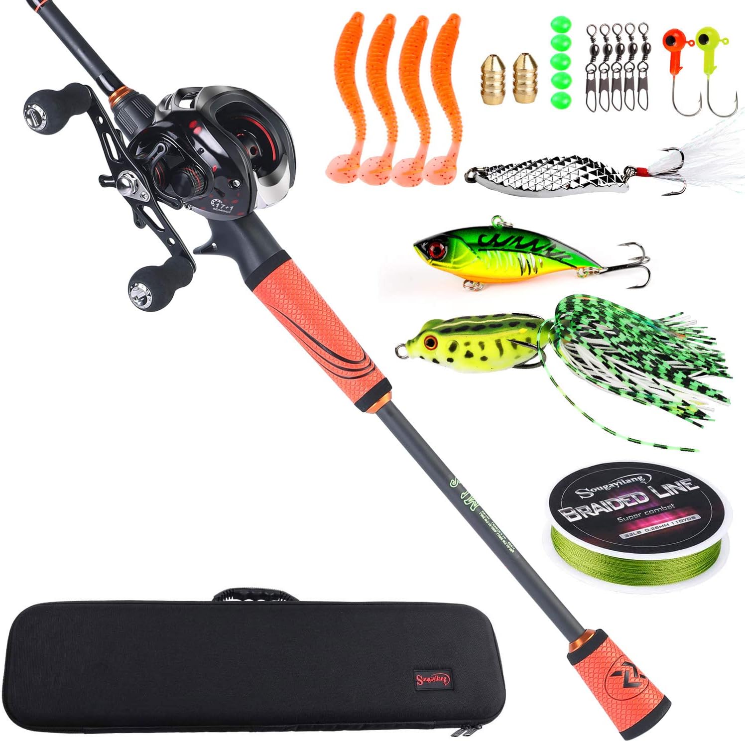 Sougayilang Ultralight Fishing Rod Reel Combos Portable Light Weight High Carbon 4 Pc Baitcaster Fishing Pole with Baitcasting Reel