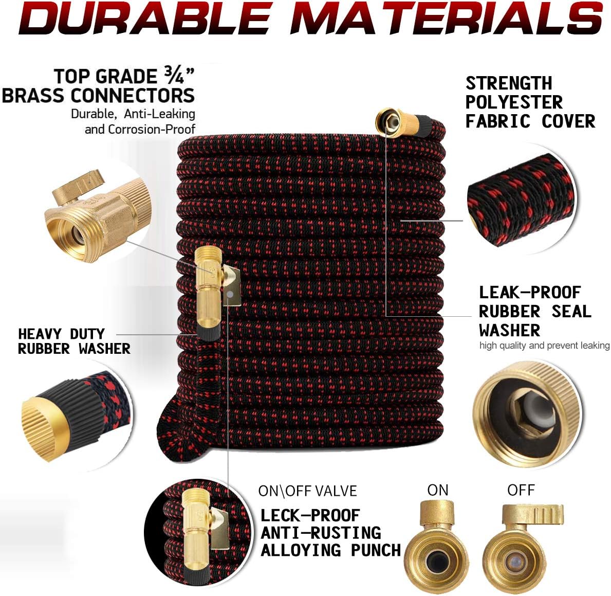 FINADO Upgraded Expandable Garden Hose 100 ft with Extra Strength Fabric Triple Layer Latex Core Durable Flexible Water Hose ,3/4