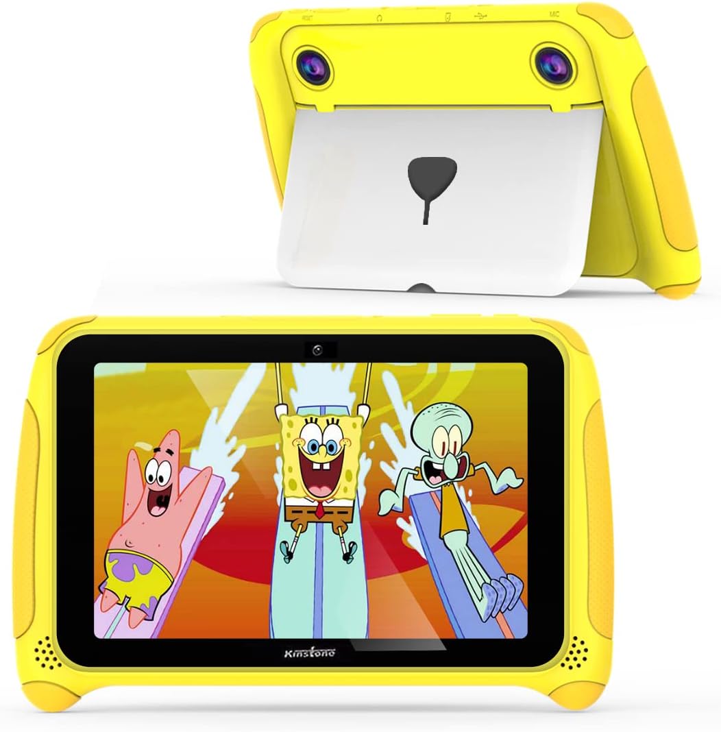 Kinstone 7 inch Kids Tablet Android 11 Tablet PC Quad Core 2GB RAM 32 ROM Dual Camera Parental Control Google Certified WiFi Bluetooth (Yellow) Pack of 2