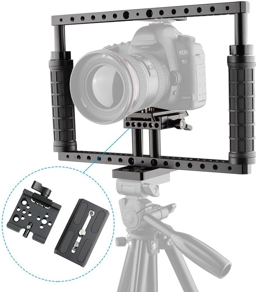 CAMVATE Battery Grip Camera Cage Adjustable with Quick Release Baseplate