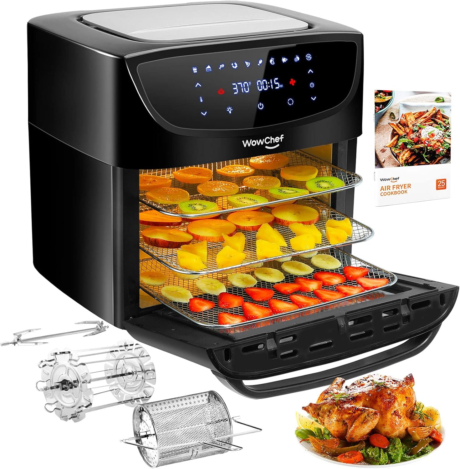 WowChef Air Fryer Oven Large 20 Quart, 10-in-1 Digital Rotisserie Dehydrator Fryers Combo with Racks, XL Capacity Countertop Airfryer Toaster for Family, 9 Accessories with Cookbook, ETL Certified