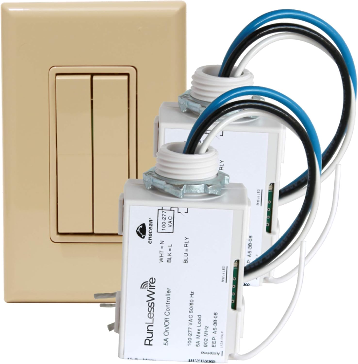 RunLessWire 3-Way Wireless Switch Kit, Self-Powered Rocker Switch, No Wire Light Control Kit