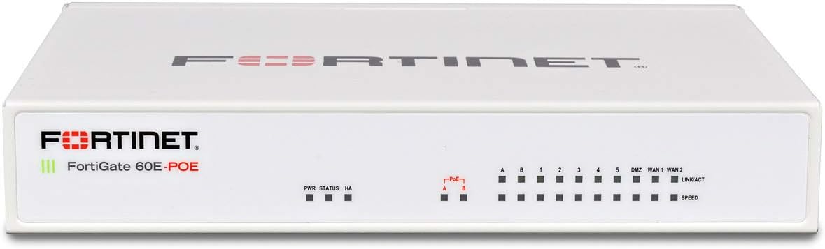 Fortinet 10 x GE RJ45 ports (including 8 x POE/POE+ ports, 2 x WAN ports) Max managed FortiAPs (Total / Tunnel) 10 / 5 FG-60E-POE