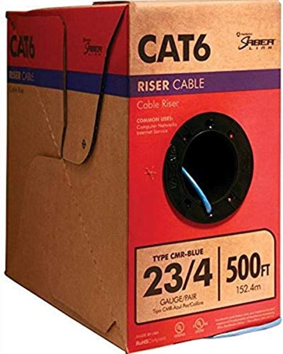 Woods 56918945 Category 6 Blue Cable 23AWG, CMR, 4 Pairs, 500 Feet