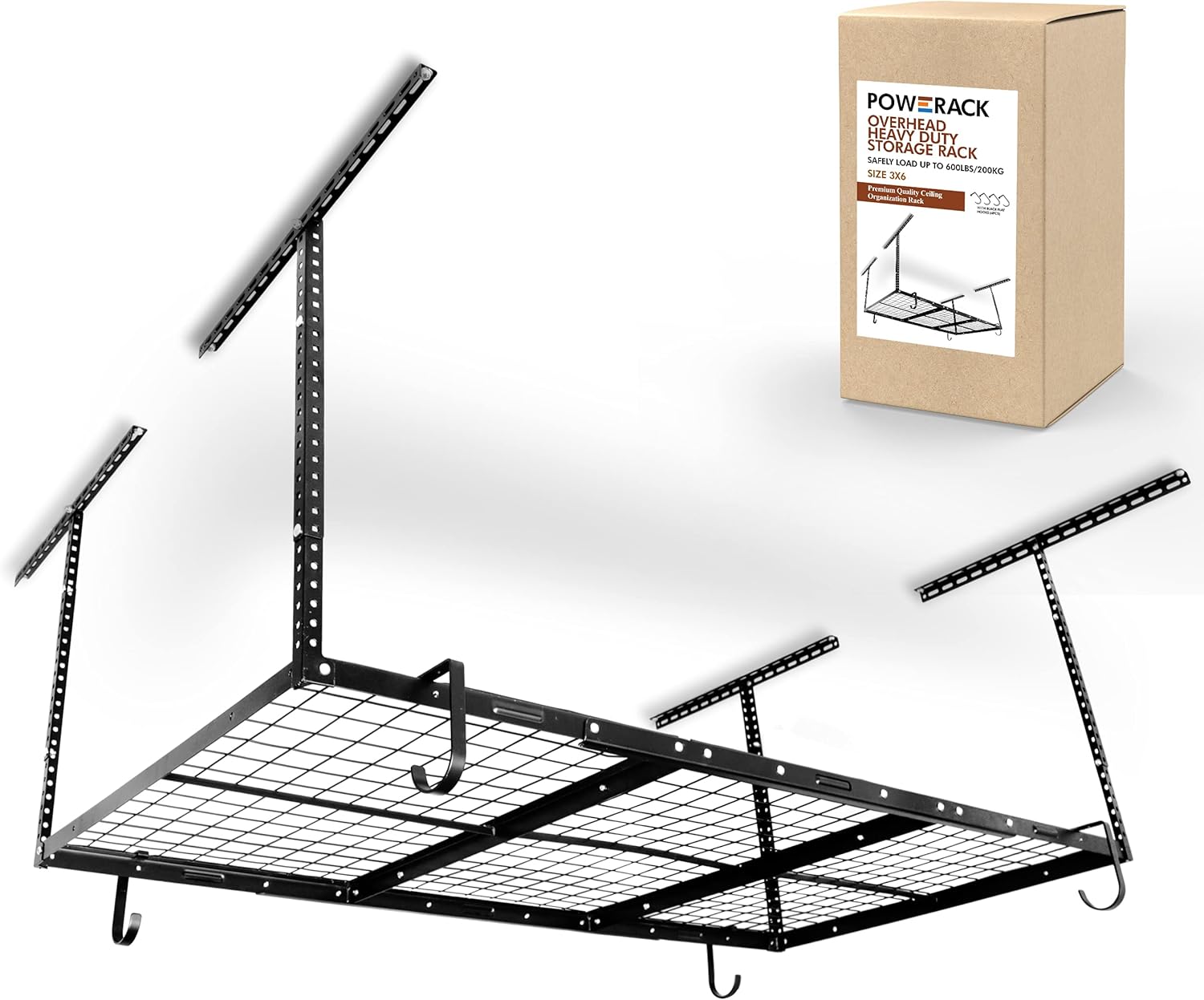 POWERACK Overhead Garage Shelving Storage Rack | Adjustable 3’ x 6’ Ceiling Garage Organization Shelf | 22-40