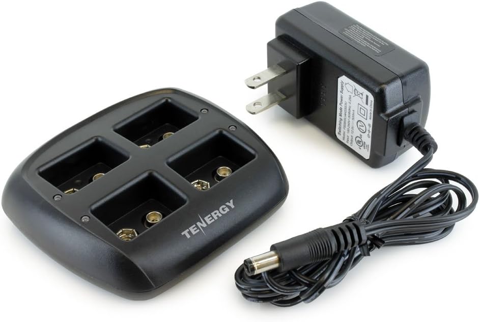 Combo: Tenergy TN294 4-Bay 9V Li-ion Battery Charger + 8pcs 9V 600mAh Li-ion Rechargeable Battery Pack of 2