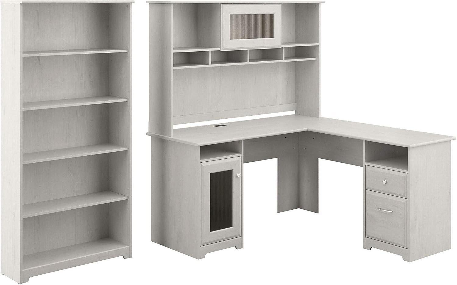 Cabot L Shaped Desk with Hutch and 5 Shelf Bookcase in Espresso Oak