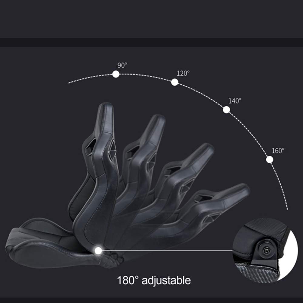 Racing Seats, Pair of PVC Leather Racing Bucket Seats with Dual Sliders, Black with Black Stitching