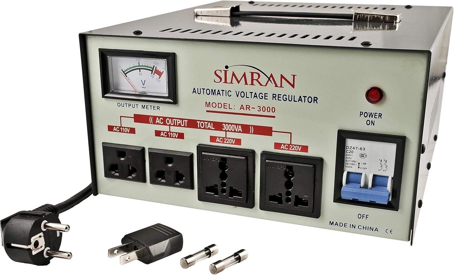 Simran AR-3000 Power Converter Regulator Stabilizer Voltage Transformer, 3000 WATT, Ivory/Gray