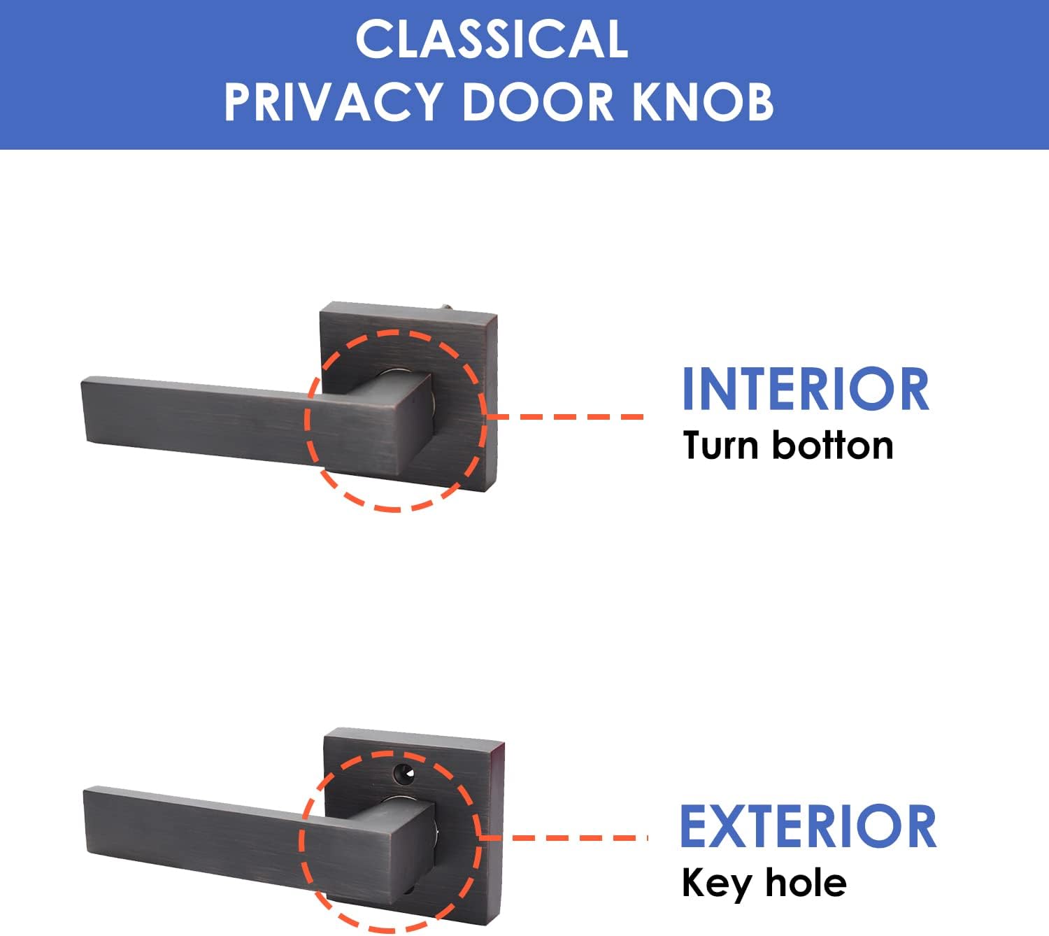 Bed Room Door Lock with Heavy Duty Door Lever Made from Zinc Alloy and Brushed Bronze Finished for Privacy,Golingda3503-ORB-BK-10P