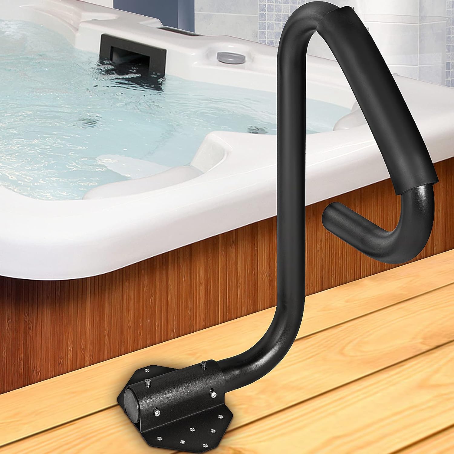 VEVOR Hot Tub Handrail 600LBS Capacity Spa Safety Rail Stationary Heavy Iron Under Mount Handrail Hot Rail with Sponge Rubber Grip Matte Design Hot Rail Tube for Access Spa Pack of 2