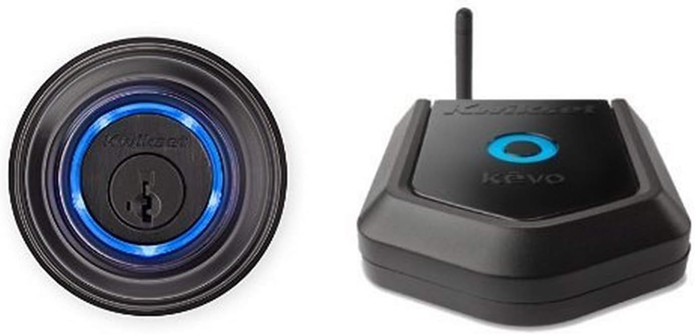 Kwikset Kevo (2nd Gen) Touch-to-Open Bluetooth Smart Lock in Venetian Bronze and Kevo Plus Hub