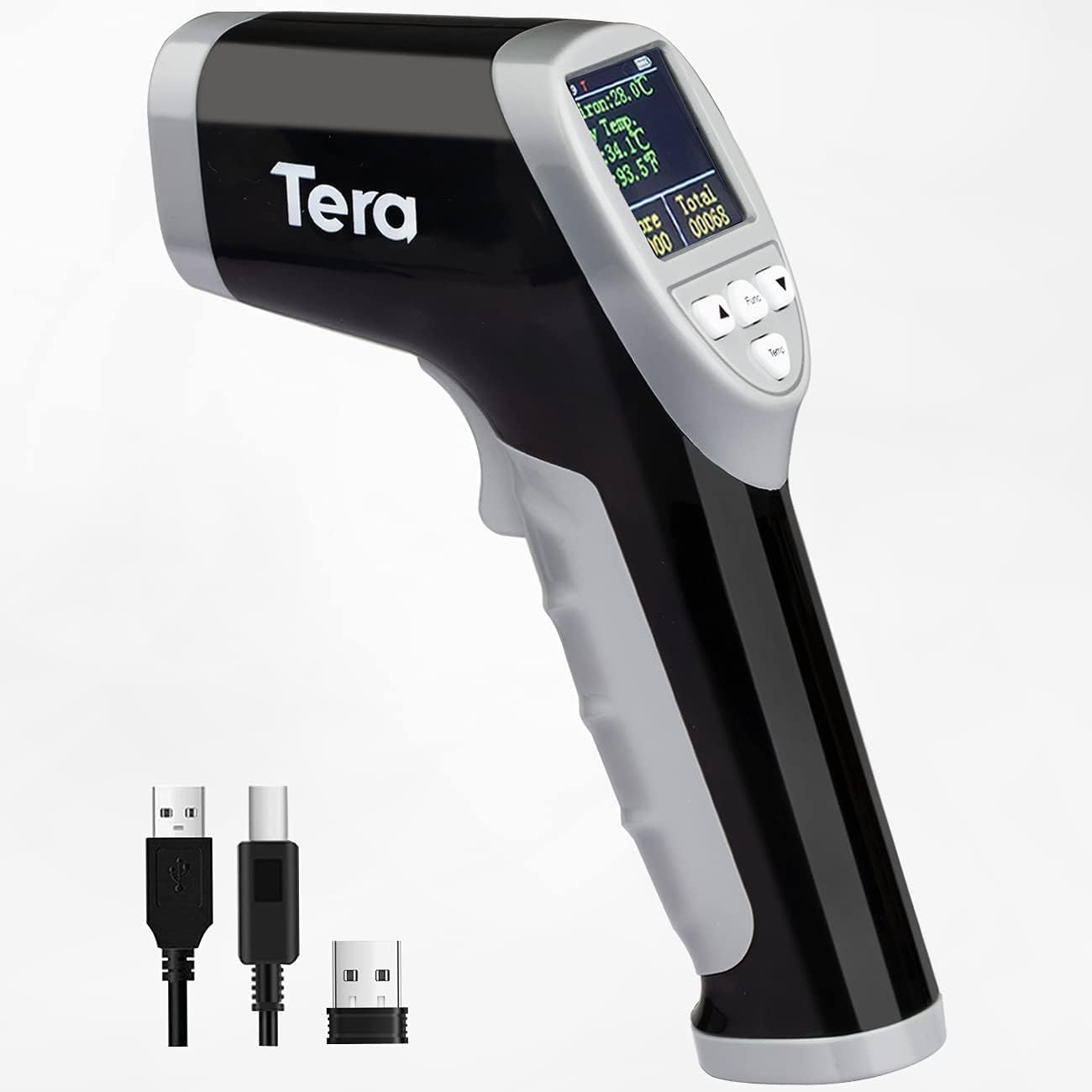 Tera Barcode Scanner Temperature Thermometer 2D QR 1D Cordless Bar Code Reader with Digital Display Screen, Compatible with Bluetooth 2.4Ghz Wireless USB Wired Pack of 2