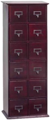 Leslie Dame Solid Oak Library Card File Media Cabinet, 12 Drawers, Cherry