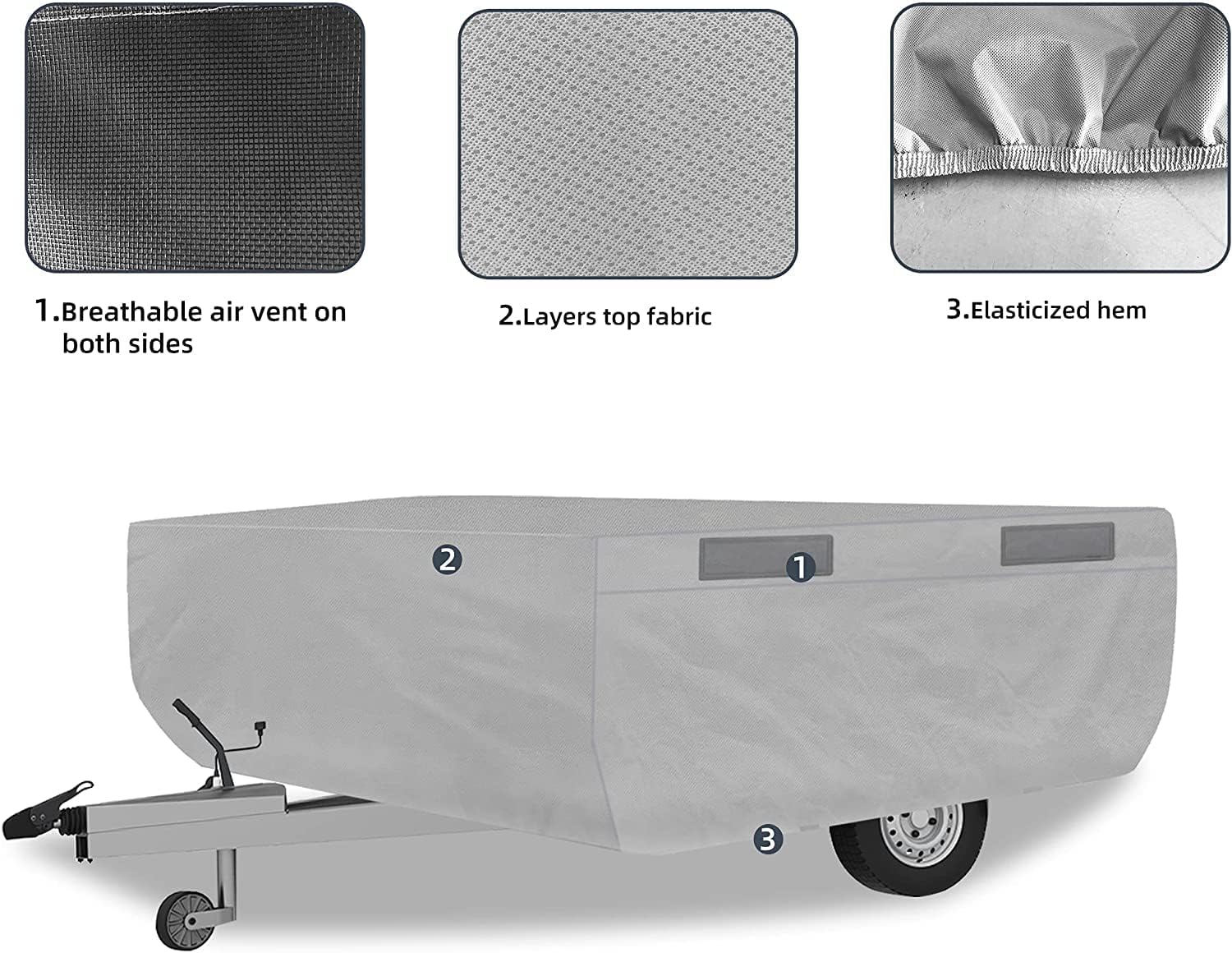 Narelect RV Cover Upgraded 6 Layers Pop Up Folding Camper Cover Fits 8'-10' Breathable Waterproof Windproof Ripstop Anti-UV RV Cover