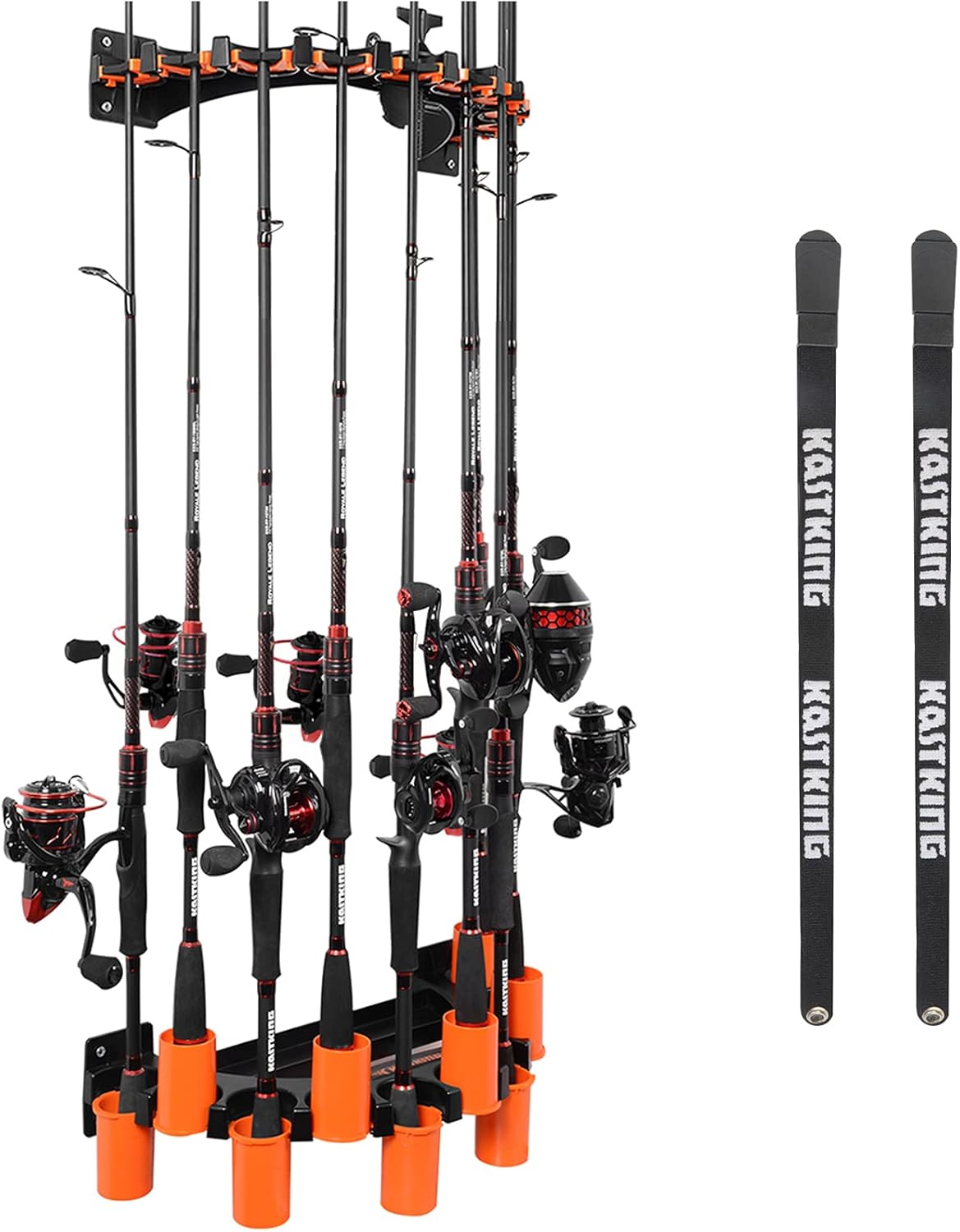 KastKing V10 Rod Rack with Line Spooling Station, Wall Mounted Fishing Rod/Combo Rack, Holds 10 Combos, Fishing Line Spooling Tool for Spinning and Casting Reels(2pcs Line Boss Included) Pack of 2