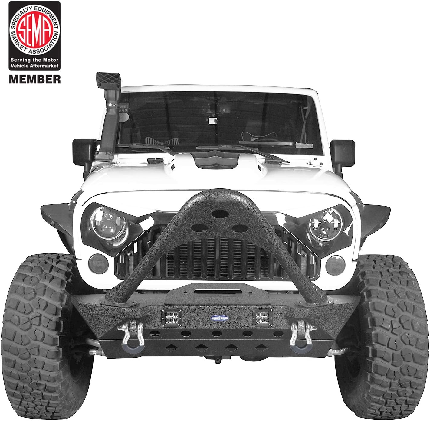 Hooke Road Jeep Wrangler JK Stinger Bumper, Aggressive Bull Bar Front Bumper w/LED Lights for Jeep Wrangler JK 2007-2018